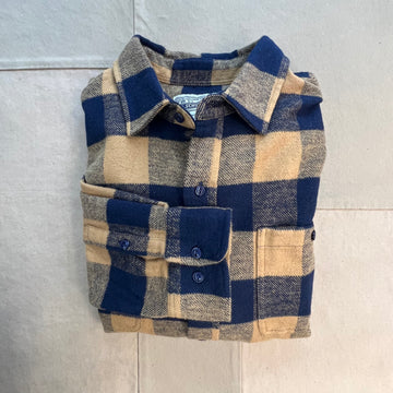 Plaid Cotton Flannel Shirt, Gold Navy