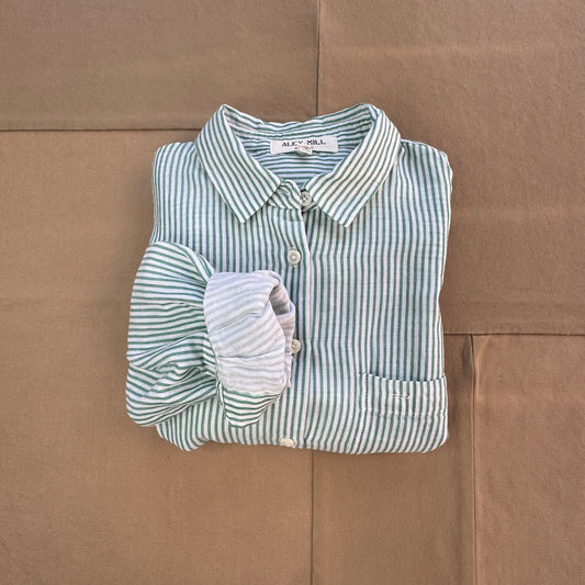 Jo Shirt in Double Gauze, Green/White
