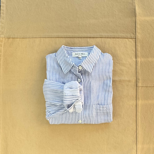 Jo Shirt in Double Gauze, White/Evening Blue