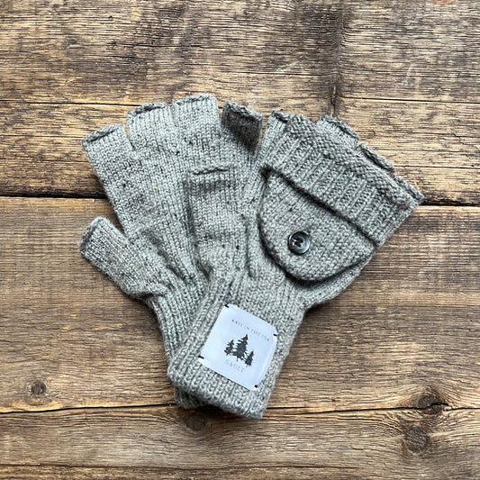 Fingerless Wool Glove/Mitten, Grey Melange