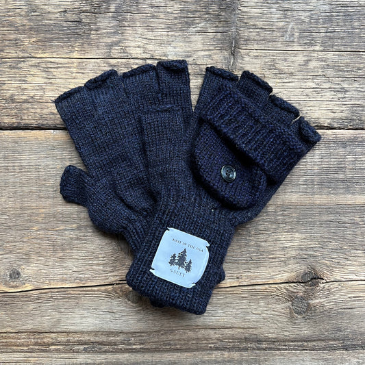 Fingerless Wool Gloves, Navy
