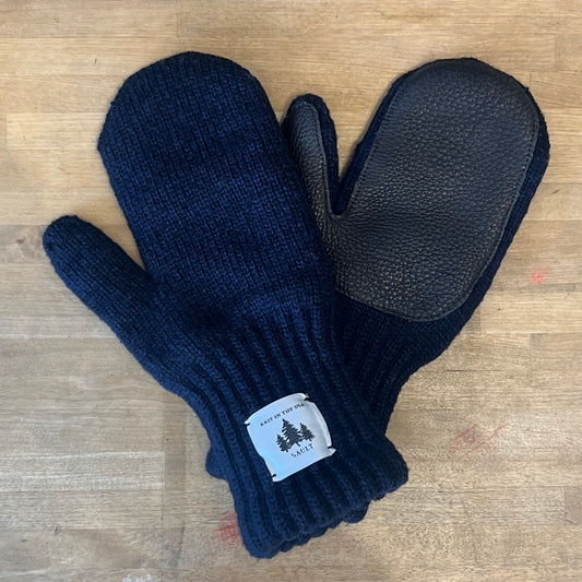 Wool Deerskin Mitten, Navy/Black