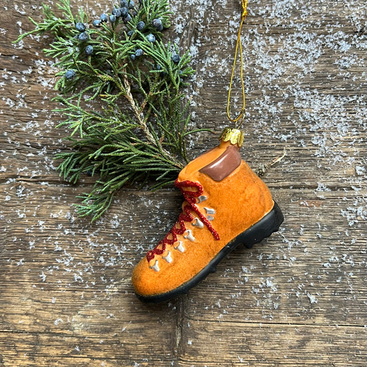 Vintage Hiking Boots Glass Ornament