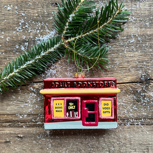 Adult Bookstore Glass Ornament