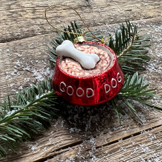 Good Dog Food Bowl Glass Ornament