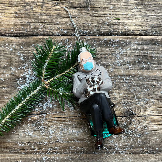 Bernie with Mittens Glass Ornament