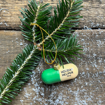 Holiday Helper Pill Glass Ornament