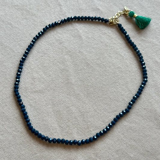 Hayden Crystal Necklace, Navy
