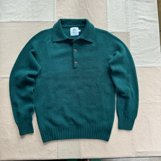 Shetland Brushed Wool Sweater Polo, Forest