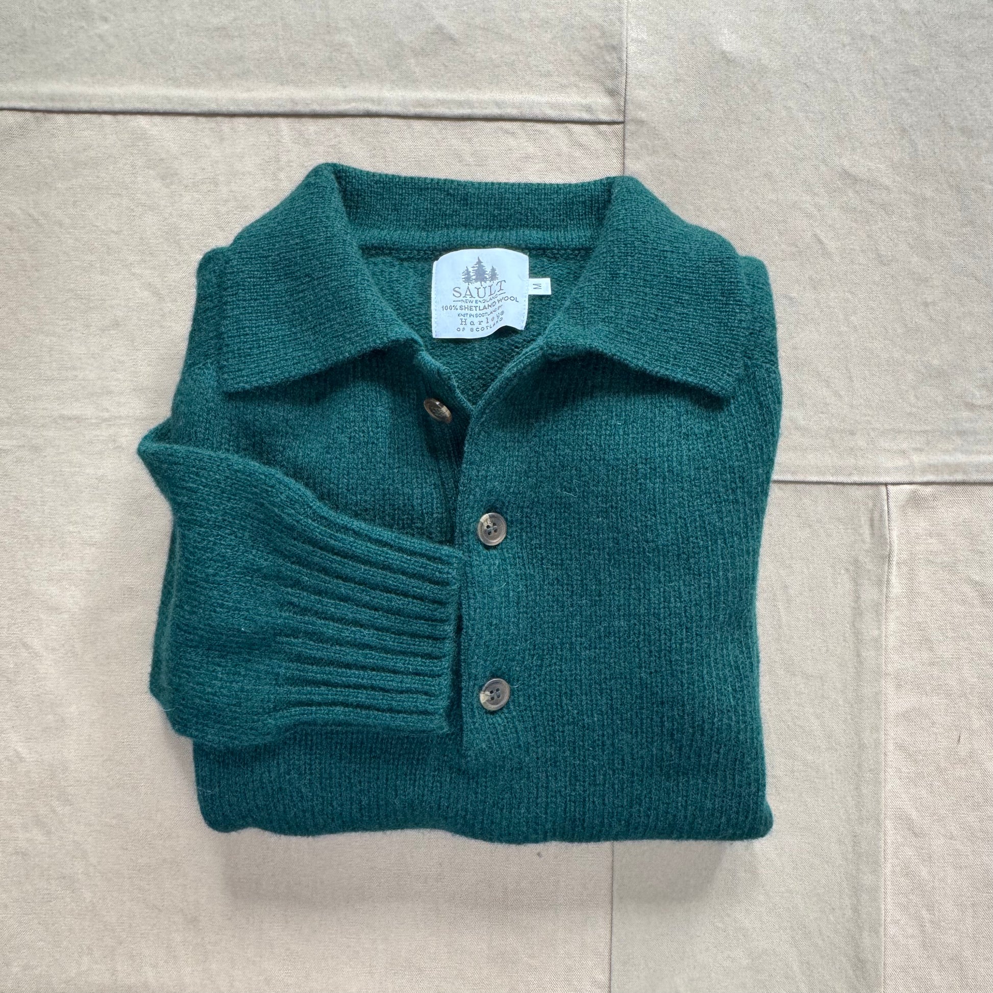 Shetland Brushed Wool Sweater Polo Forest SAULT New England