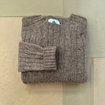 Shetland Wool Cable Crew Sweater, Nutmeg