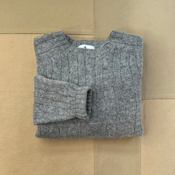 Shetland Wool Cable Crew Sweater, Medium Grey