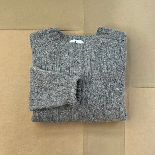 Shetland Wool Cable Crew Sweater, Medium Grey