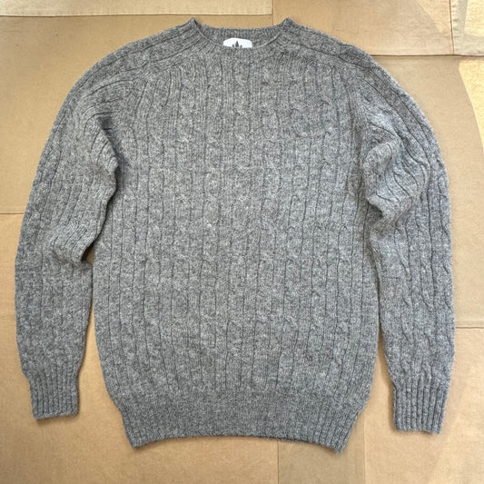 Shetland Wool Cable Crew Sweater, Medium Grey