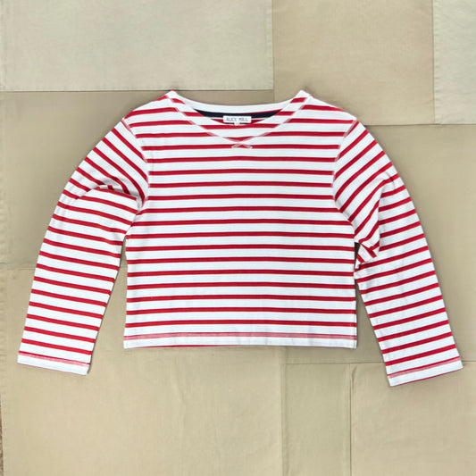 Striped Marseille Boatneck Tee, Red/Ivory
