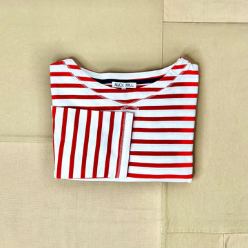 Striped Marseille Boatneck Tee, Red/Ivory