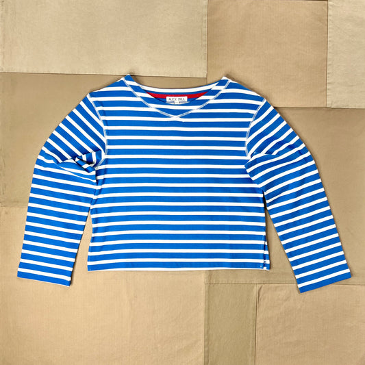 Striped Marseille Boatneck Tee, Ivory/Blue