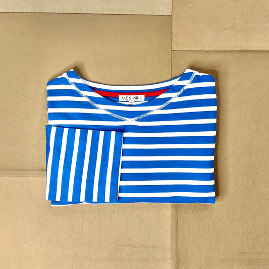 Striped Marseille Boatneck Tee, Ivory/Blue
