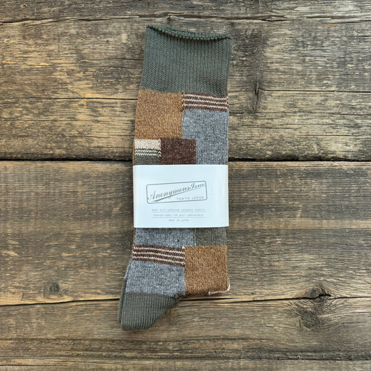 Patchwork Crew Socks, Khaki