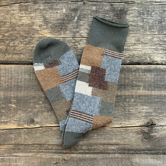 Patchwork Crew Socks, Khaki