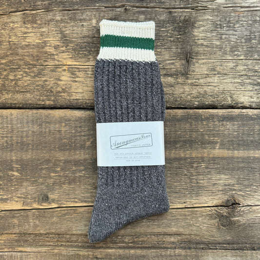 Tuck Cuff Stripe Crew Sock, Charcoal