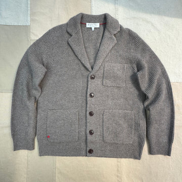 Mitchell Cardigan in Washed Cashmere, Heather Walnut