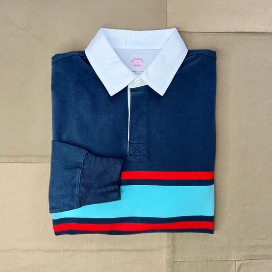 Sueded Cotton Rugby Shirt, Navy Multi