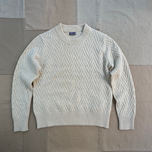 Women's Recycled Wool-Blend Crewneck Sweater, Chevron Cable: Natural