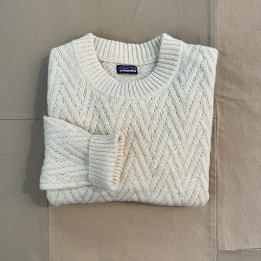 Women's Recycled Wool-Blend Crewneck Sweater, Chevron Cable: Natural