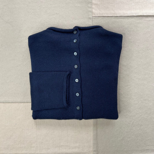 Taylor Roll Neck Cardigan in Cotton Cashmere, Navy
