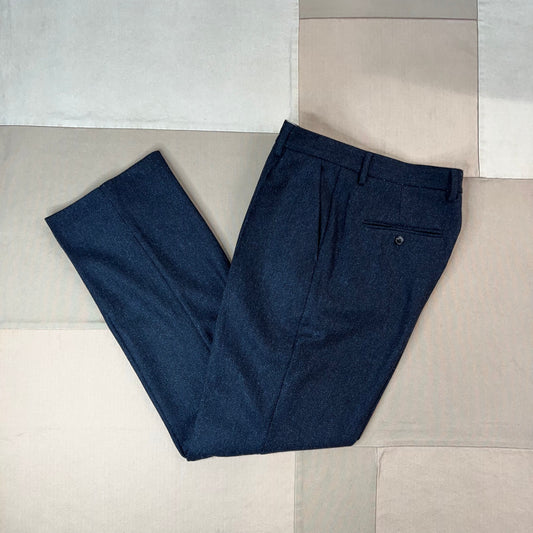 Herringbone Single Pleat Trouser, Navy