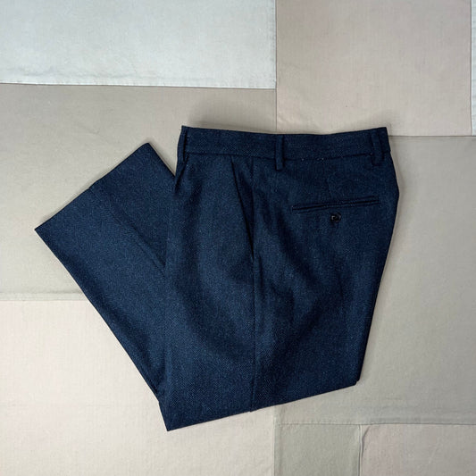 Herringbone Single Pleat Trouser, Navy