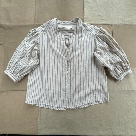 Women's Edith Japanese Organic Cotton Blouse, Cream Stripe