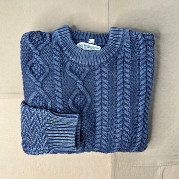 Stonewashed Patchwork Cotton Sweater, Navy