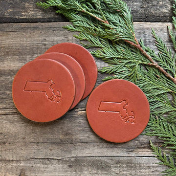Leather MA Coasters, Chestnut