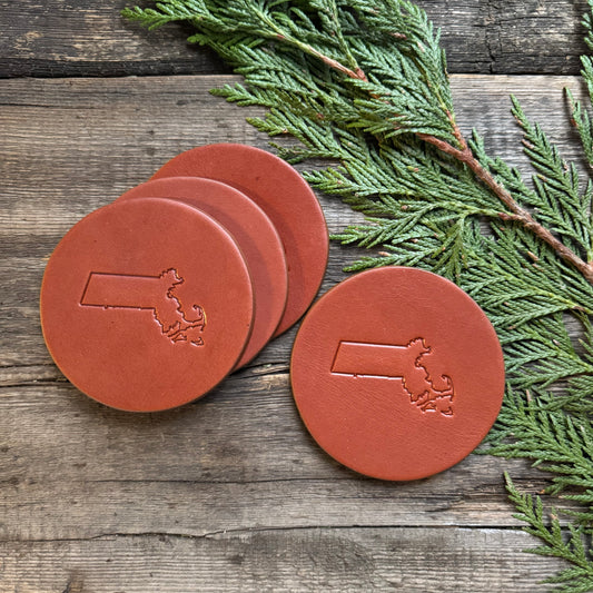 Leather MA Coasters, Chestnut