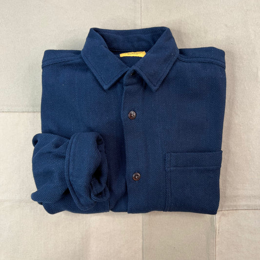 Round Tail Over Shirt, Navy Herringbone