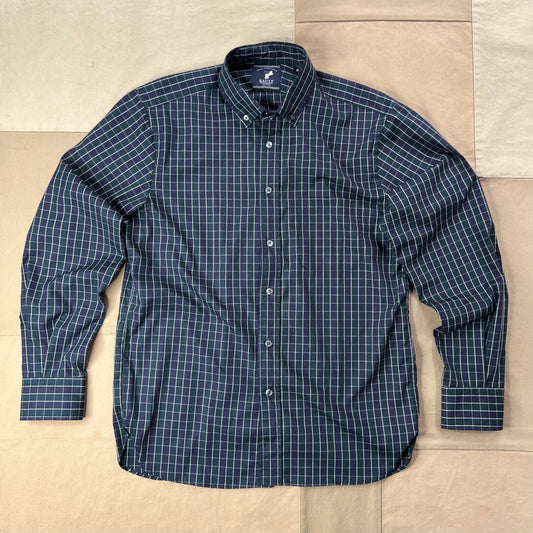 Long Sleeve Button Down Shirt, Navy Green Windowpane
