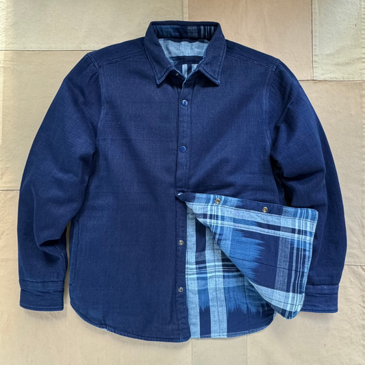 Round Tail Reversible Over Shirt, Indigo Plaid