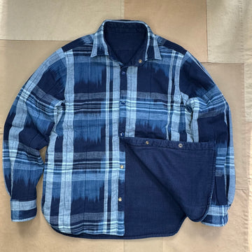 Round Tail Reversible Over Shirt, Indigo Plaid