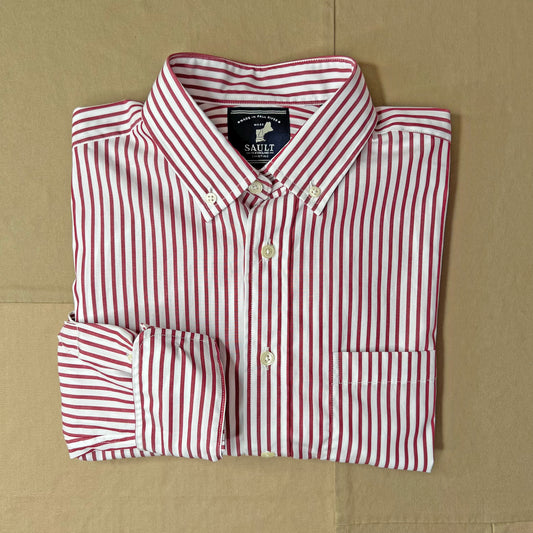 The Hull Long-Sleeve Stripe Button Down, Crimson
