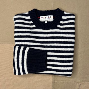 Marais Crewneck Sweater in Cashmere, Navy/Ivory