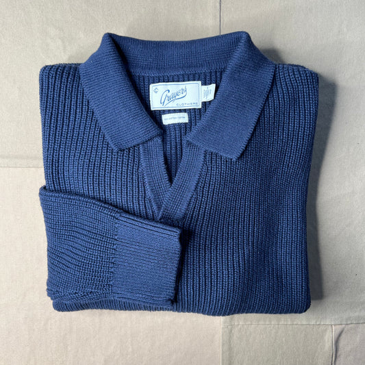 Shaker Stitch Polo Sweater, Navy