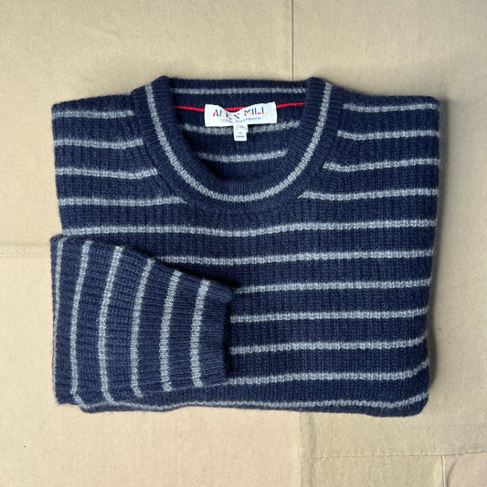 Jordan Stripe Sweater in Cashmere, Navy/Heather Gray
