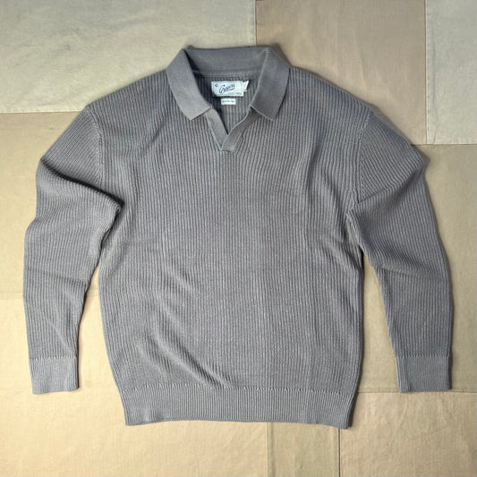 Shaker Stitch Polo Sweater, Frost Gray