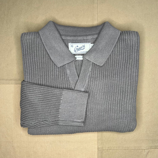 Shaker Stitch Polo Sweater, Frost Gray