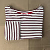 Marseille Boatneck Striped Tee in Cotton, Off White/Burgundy