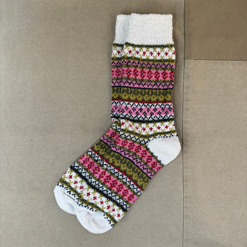 Women's Cotton Fair Isle Crew Sock, White