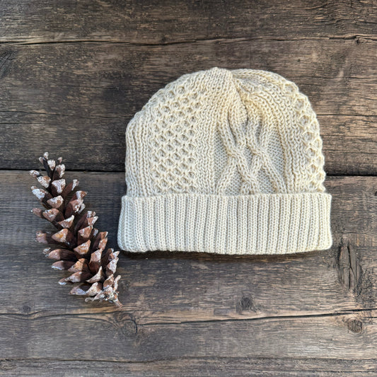 Aran Cable Indigo Watch Cap, Ivory