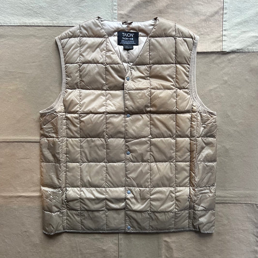 V-Neck Button Down Vest, Beige